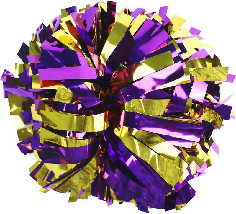 GUIFIER 2 Pack 6 Inches Metallic Cheerleading Pom Poms, Cheer Pom Pom with Baton Handle, Pompoms Cheerleader for Kids Girls Cheering Squad - Image 1